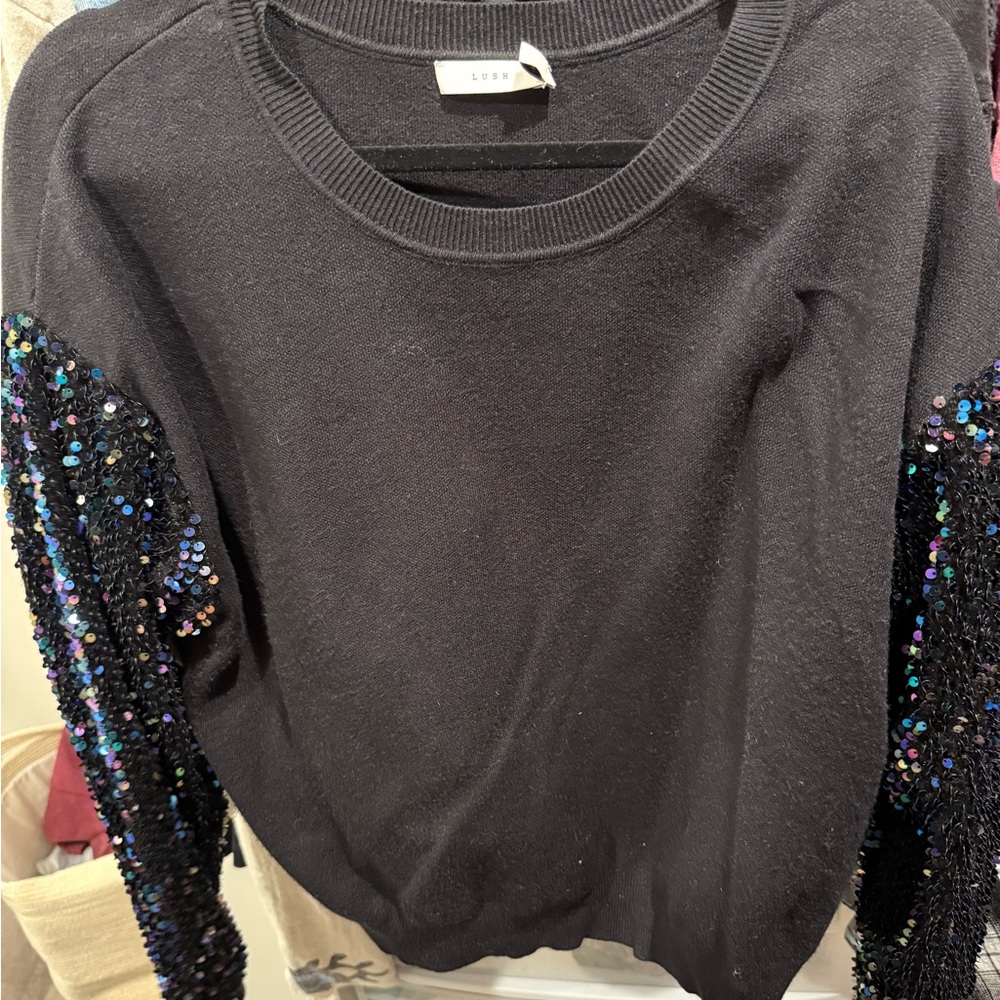 LUSH Black Sweater with Sequin Sleeves